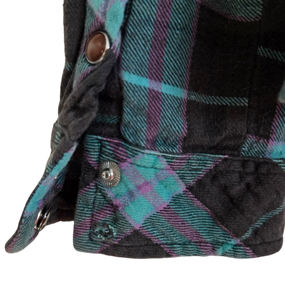 Vintage Indie Sleaze Surf Grunge Billabong Plaid Check Pattern Pearl Buttons M - Picture 7 of 10